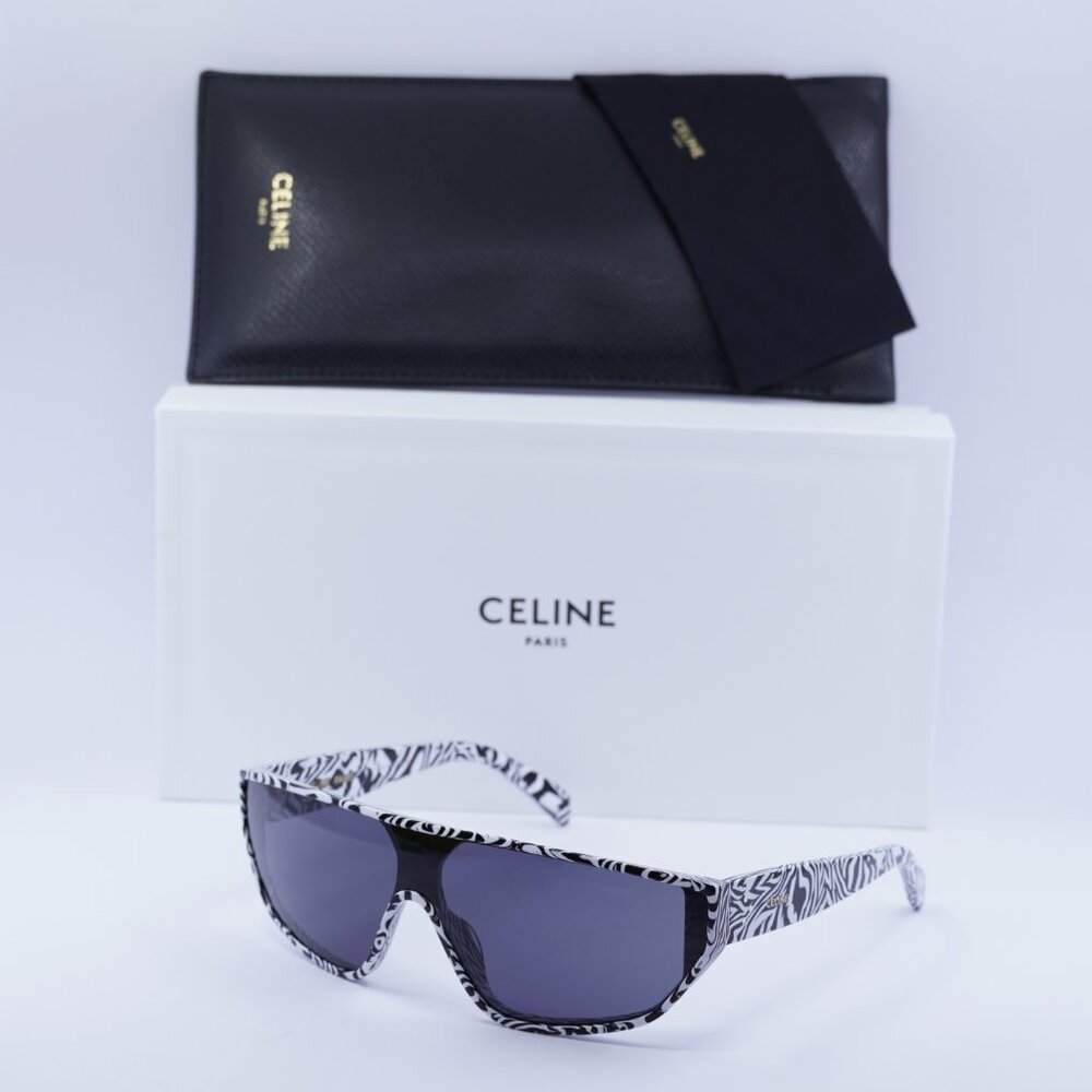 Celine CL40195I 04A Shield Sunglasses - Shiny Zebra/Smoke